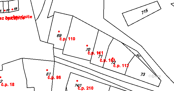 Kobeřice u Brna 111 na parcele st. 70 v KÚ Kobeřice u Brna, Katastrální mapa