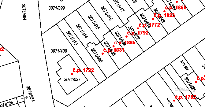 Hlučín 1831 na parcele st. 3071/580 v KÚ Hlučín, Katastrální mapa