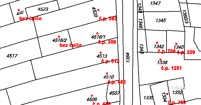 Vlčnov 312 na parcele st. 4513 v KÚ Vlčnov, Katastrální mapa