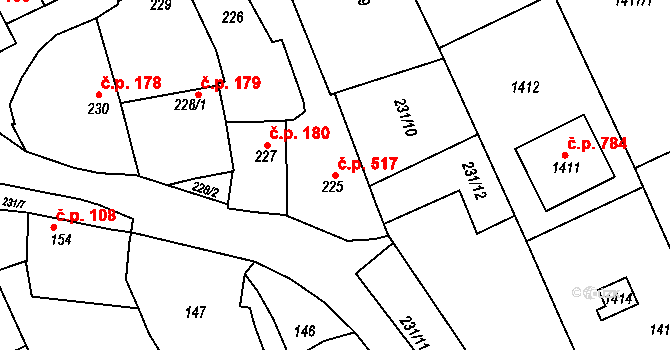 Buchlovice 517 na parcele st. 225 v KÚ Buchlovice, Katastrální mapa