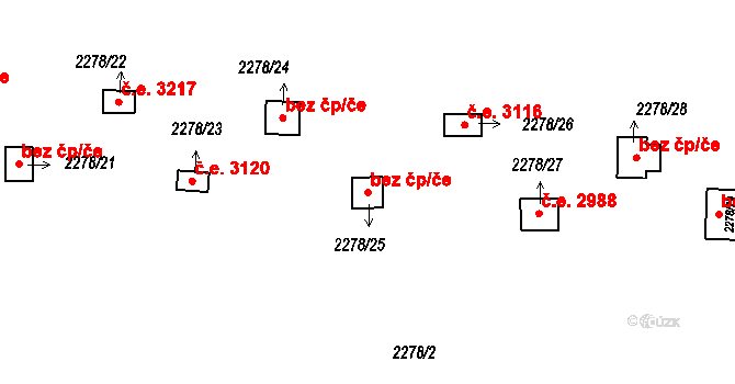 Severní Předměstí 3570, Plzeň na parcele st. 2278/25 v KÚ Bolevec, Katastrální mapa