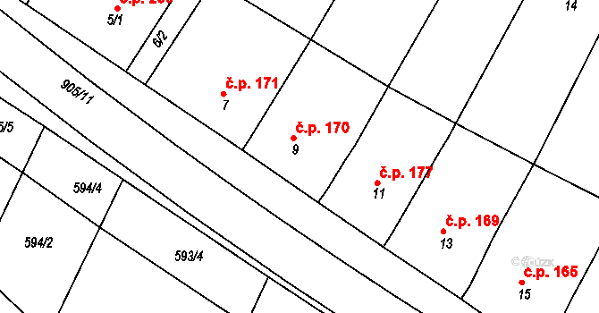 Vícemilice 170, Bučovice na parcele st. 9 v KÚ Vícemilice, Katastrální mapa