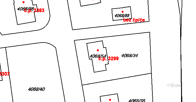 Česká Lípa 3299 na parcele st. 4068/54 v KÚ Česká Lípa, Katastrální mapa