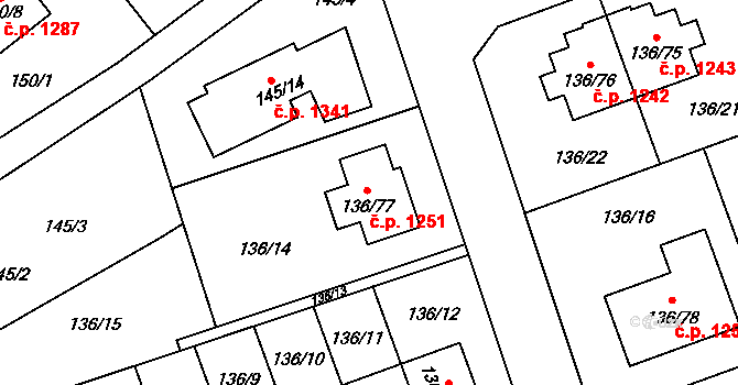 Černice 1251, Plzeň na parcele st. 136/77 v KÚ Černice, Katastrální mapa