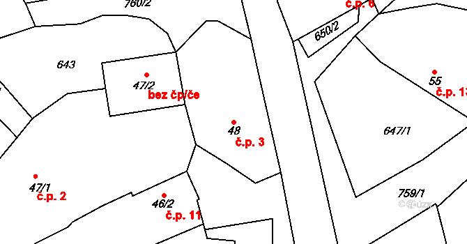 Tuchov 3, Bousov na parcele st. 48 v KÚ Bousov, Katastrální mapa