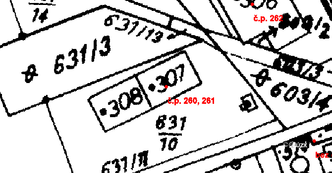 Hrochův Týnec 260,261 na parcele st. 307 v KÚ Hrochův Týnec, Katastrální mapa