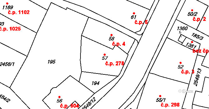 Hlinsko 278 na parcele st. 57 v KÚ Hlinsko v Čechách, Katastrální mapa