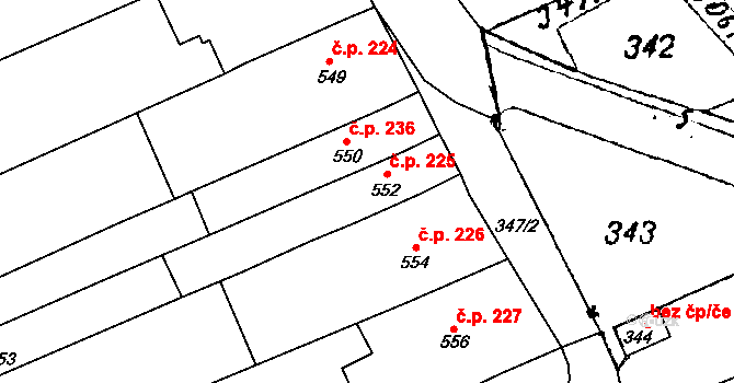 Velešovice 225 na parcele st. 552 v KÚ Velešovice, Katastrální mapa