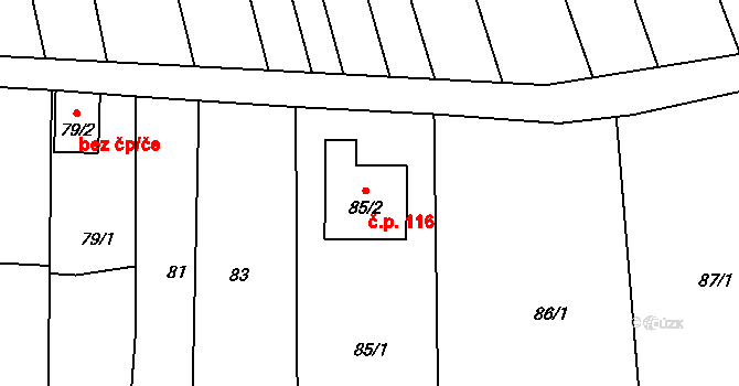 Dasný 116 na parcele st. 85/2 v KÚ Dasný, Katastrální mapa
