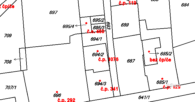 Nýřany 1076 na parcele st. 694/2 v KÚ Nýřany, Katastrální mapa