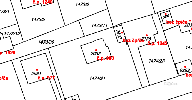 Beroun-Město 980, Beroun na parcele st. 2032 v KÚ Beroun, Katastrální mapa