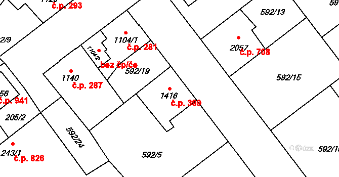 Beroun-Závodí 399, Beroun na parcele st. 1416 v KÚ Beroun, Katastrální mapa