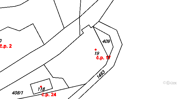 Olešno 17, Mšeno na parcele st. 19 v KÚ Olešno, Katastrální mapa