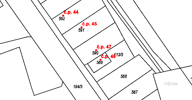 Lobeček 47, Kralupy nad Vltavou na parcele st. 590 v KÚ Lobeček, Katastrální mapa