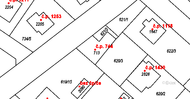 Neratovice 744 na parcele st. 713 v KÚ Neratovice, Katastrální mapa