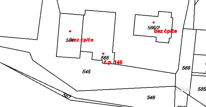 Průhonice 146 na parcele st. 565 v KÚ Průhonice, Katastrální mapa