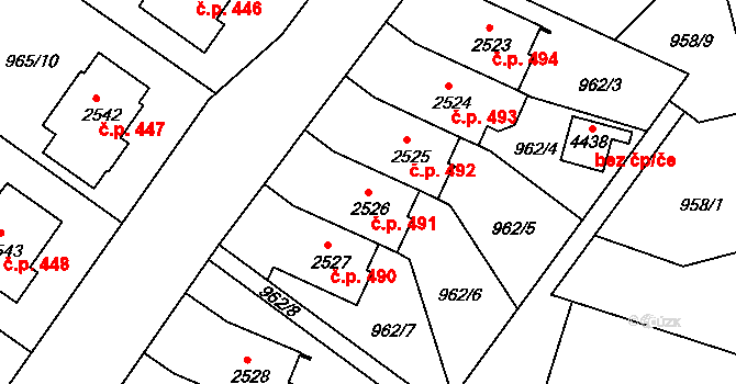 Týnské Předměstí 491, Domažlice na parcele st. 2526 v KÚ Domažlice, Katastrální mapa