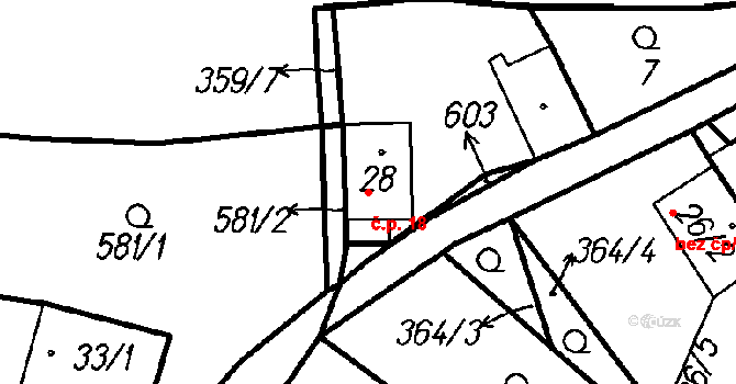 Radinovy 18, Vrhaveč na parcele st. 28 v KÚ Radinovy, Katastrální mapa