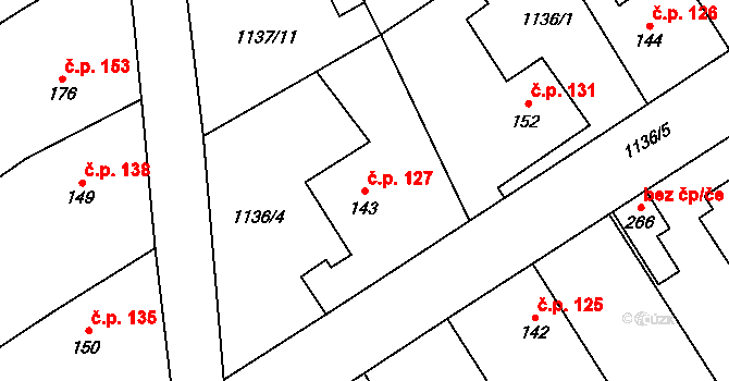 Litohlavy 127 na parcele st. 143 v KÚ Litohlavy, Katastrální mapa