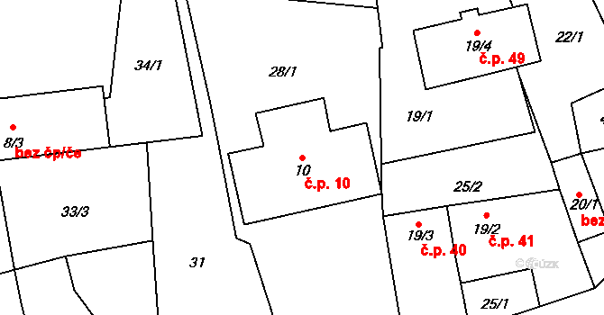 Chrančovice 10, Všeruby na parcele st. 10 v KÚ Chrančovice, Katastrální mapa