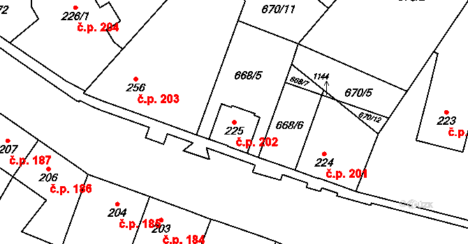 Krčín 202, Nové Město nad Metují na parcele st. 225 v KÚ Krčín, Katastrální mapa