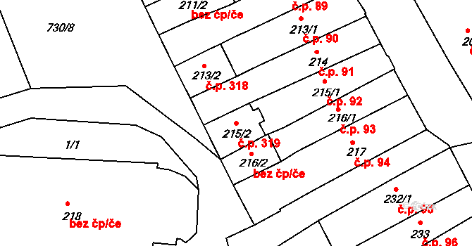 Broumov 319 na parcele st. 215/2 v KÚ Broumov, Katastrální mapa