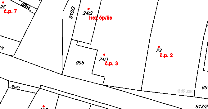Staré Hradiště 3 na parcele st. 24/1 v KÚ Staré Hradiště, Katastrální mapa
