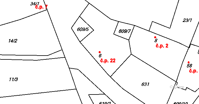 Lohenice 22, Přelouč na parcele st. 6 v KÚ Lohenice u Přelouče, Katastrální mapa
