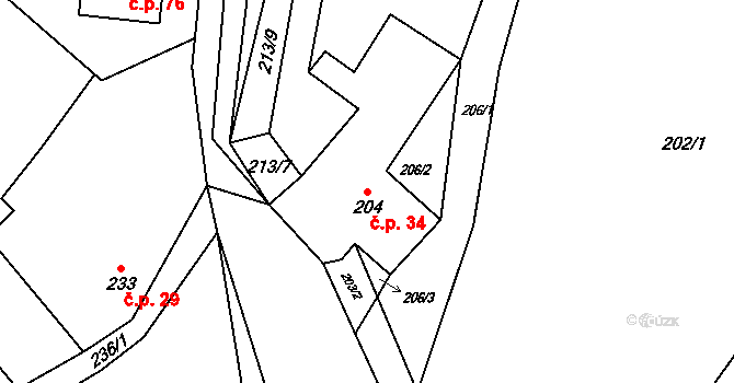 Sychotín 34, Kunštát na parcele st. 204 v KÚ Sychotín, Katastrální mapa