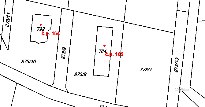 Dolní Sklenov 165, Hukvaldy na parcele st. 784 v KÚ Sklenov, Katastrální mapa