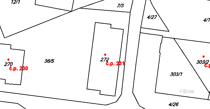 Zdíkov 231 na parcele st. 272 v KÚ Zdíkov, Katastrální mapa