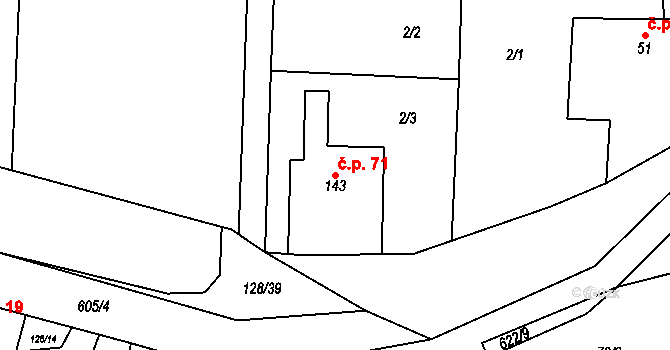 Újezd 71, Mohelnice na parcele st. 143 v KÚ Újezd u Mohelnice, Katastrální mapa