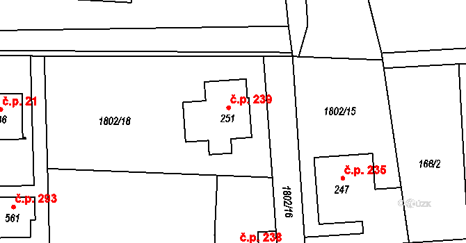 Velké Albrechtice 239 na parcele st. 251 v KÚ Velké Albrechtice, Katastrální mapa