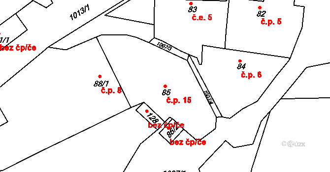 Kalubice 15, Velká Buková na parcele st. 85 v KÚ Kalubice, Katastrální mapa