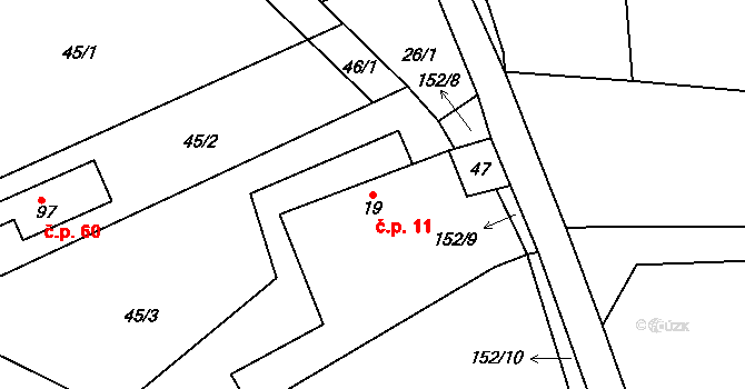 Čížkov 11 na parcele st. 19 v KÚ Čížkov, Katastrální mapa