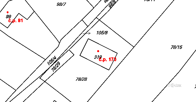 Valy 173 na parcele st. 319 v KÚ Valy u Mariánských Lázní, Katastrální mapa