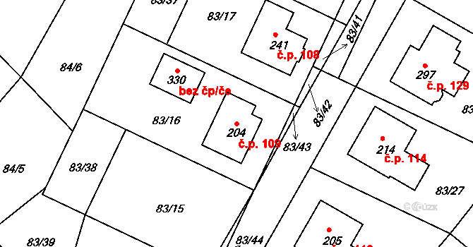 Radošovice 109 na parcele st. 204 v KÚ Radošovice u Strakonic, Katastrální mapa