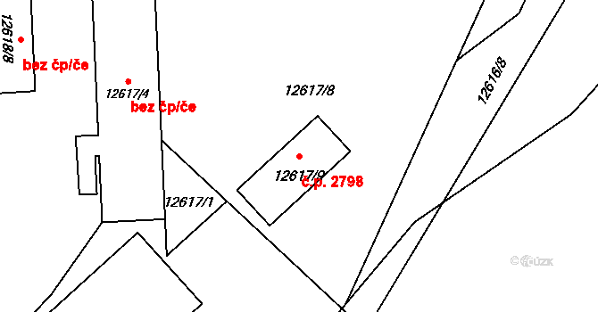 Východní Předměstí 2798, Plzeň na parcele st. 12617/9 v KÚ Plzeň 4, Katastrální mapa