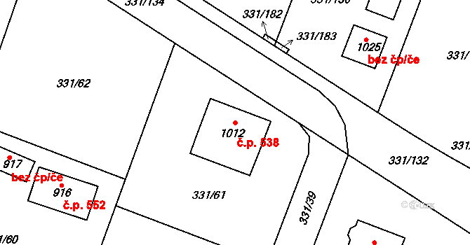 Hýskov 538 na parcele st. 1012 v KÚ Hýskov, Katastrální mapa