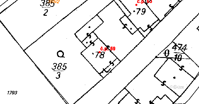 Chrtníč 59 na parcele st. 78 v KÚ Chrtníč, Katastrální mapa