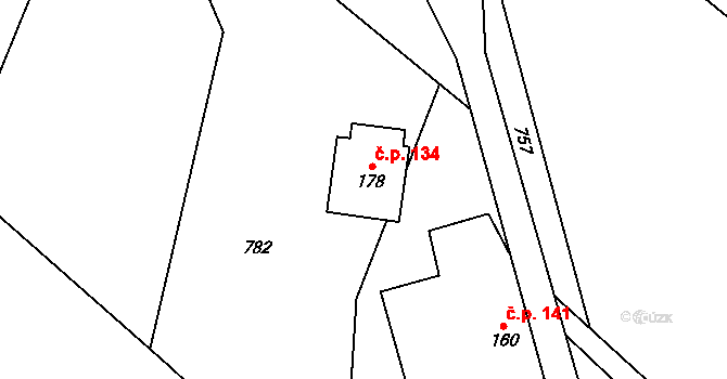 Oudoleň 134 na parcele st. 178 v KÚ Oudoleň, Katastrální mapa