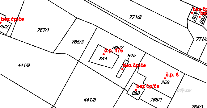 Dolní Sklenov 176, Hukvaldy na parcele st. 844 v KÚ Sklenov, Katastrální mapa
