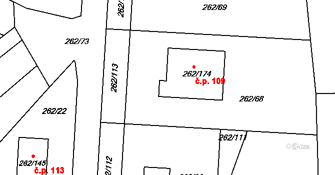 Týn 109, Lomnice na parcele st. 262/174 v KÚ Týn u Lomnice, Katastrální mapa