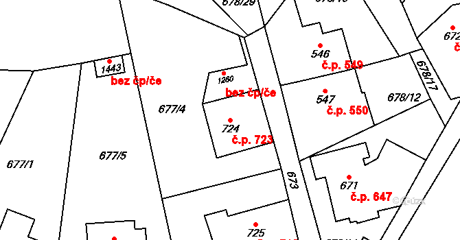 Červený Kostelec 723 na parcele st. 724 v KÚ Červený Kostelec, Katastrální mapa