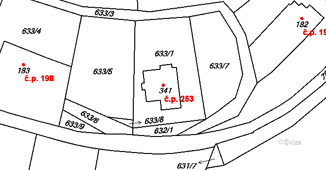 Dolní Radechová 253 na parcele st. 341 v KÚ Dolní Radechová, Katastrální mapa