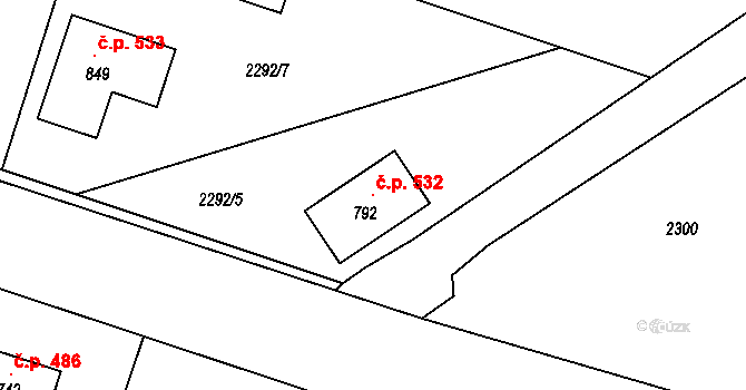 Předměřice nad Labem 532 na parcele st. 792 v KÚ Předměřice nad Labem, Katastrální mapa