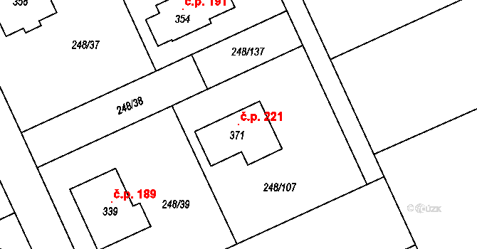 Hnojice 221 na parcele st. 371 v KÚ Hnojice, Katastrální mapa
