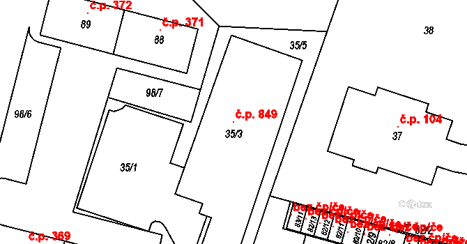Miřetice u Klášterce nad Ohří 849, Klášterec nad Ohří na parcele st. 35/3 v KÚ Miřetice u Klášterce nad Ohří, Katastrální mapa