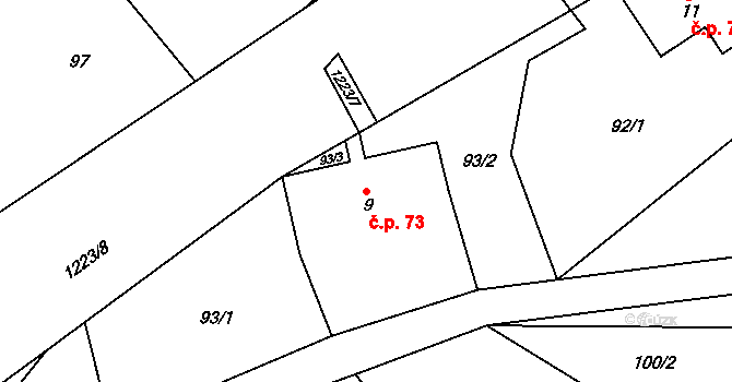 Hertvíkovice 73, Mladé Buky na parcele st. 9 v KÚ Hertvíkovice, Katastrální mapa
