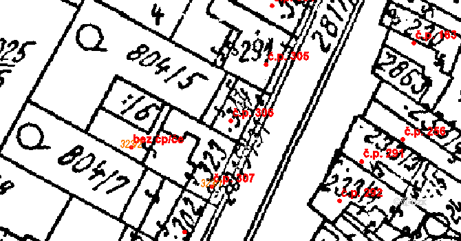 Kostice 306 na parcele st. 304 v KÚ Kostice, Katastrální mapa